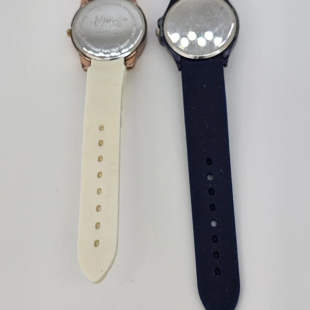 2X Casual Women's Watch 36-38MM Cream Blue Dial Plastic‎ Bands New Battery